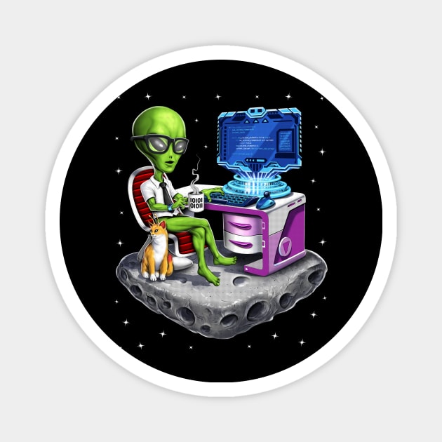 Space Alien Programmer Magnet by underheaven